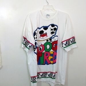 Vintage 90's Dog Tired Graphic T-Shirt Oversized 100% Cotton‎ Festival Coachella
